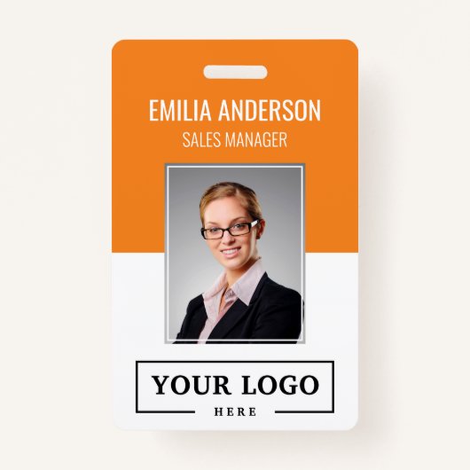 Aangepast Logo Basic Employee Photo Oranje Badge (Voorkant)