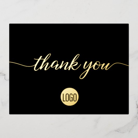 Aangepast logo Bedankt Script Klantwaardering Folie Uitnodiging Briefkaart (Voorkant)