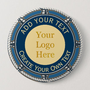 Aangepast Logo Bedrijfsblauw en Goud Zeevaart Touw Ronde Button 4,0 Cm