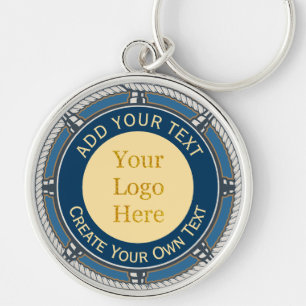 Aangepast Logo Bedrijfsblauw en Goud Zeevaart Touw Sleutelhanger