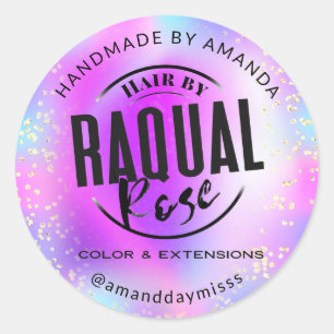 Aangepast Logo bedrijfsnaam Holograaf Roze Gold Ronde Sticker
