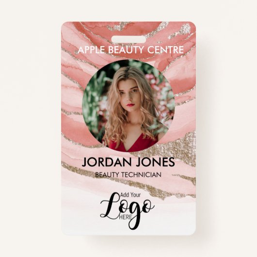 aangepast logo bedrijfspersoneel Fotoroze glitter Badge (Voorkant)