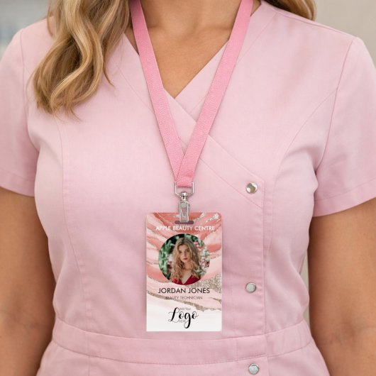 aangepast logo bedrijfspersoneel Fotoroze glitter Badge