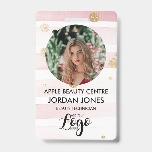 aangepast logo bedrijfspersoneel Fotoroze glitter- Badge (Voorzijde)