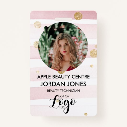 aangepast logo bedrijfspersoneel Fotoroze glitter- Badge (Voorkant)