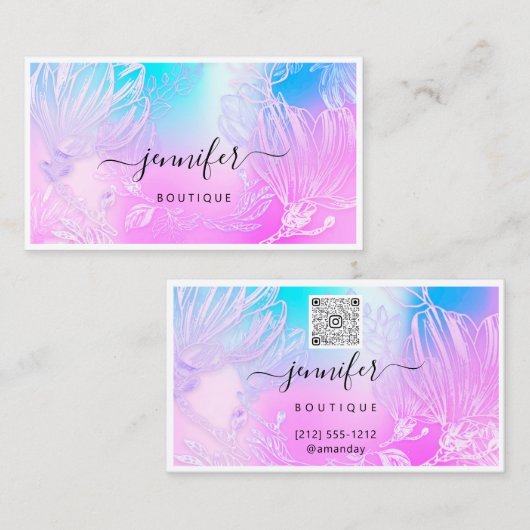 Aangepast Logo Blauw roze Lijst QR-code aanjager Visitekaartje (Voorkant / Achterkant)