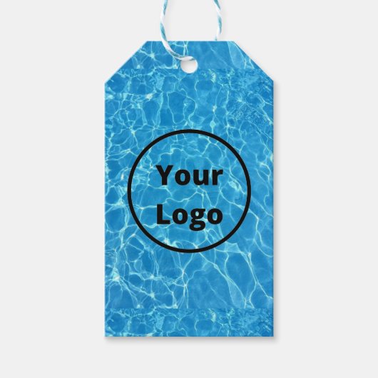 Aangepast logo blauw water getextureerd cadeaulabel (Voorkant)