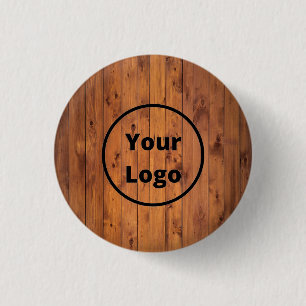 Aangepast logo bruin hout ronde button 3,2 cm