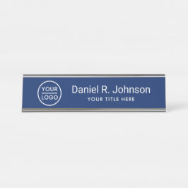 Aangepast logo, eenvoudig marineblauw bureau naambordje