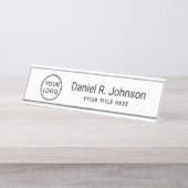 Aangepast logo, eenvoudig wit bureau naambordje (Voorkant)