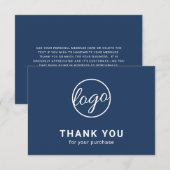 Aangepast Logo eenvoudige, moderne marineblauw bed Bedankkaart (Voorkant / Achterkant)