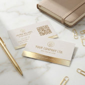 Aangepast logo Elegant Beige Goud QR-code Visitekaartje
