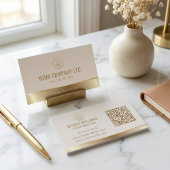 Aangepast logo Elegant Beige Goud QR-code Visitekaartje