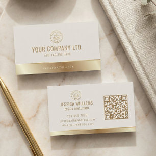 Aangepast logo Elegant Beige Goud QR-code Visitekaartje