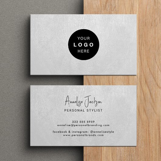 Aangepast logo elegant luxe wit leer visitekaartje
