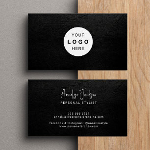 Aangepast logo elegant luxe zwart leer visitekaartje