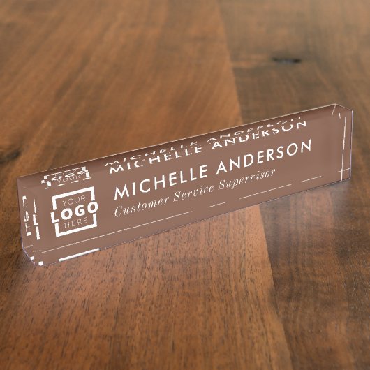 Aangepast Logo elegant modern minimalistisch bruin Naambordje (Zijkant)