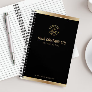 Aangepast logo Elegant Zwart Goud Notitieboek