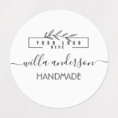Aangepast logo en script ronde stof kleding  labels (Design 1)