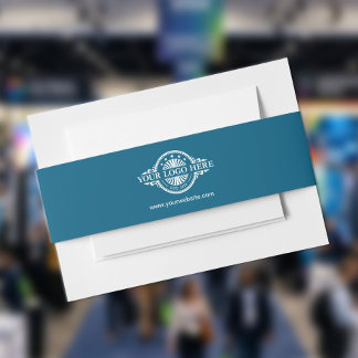 Aangepast logo en tekst turquoise uitnodigingen wikkel