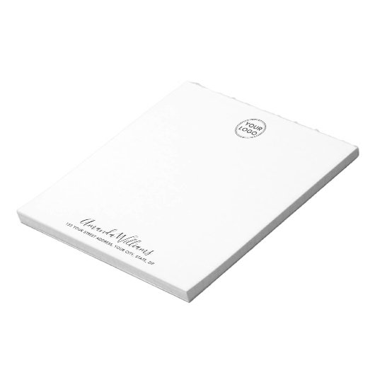 Aangepast logo- en tekstnaamadres notitieblok (Linkerzijde)