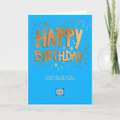 Aangepast Logo Faux Gold 3d Happy Birthday Blue Kaart (Voorkant)