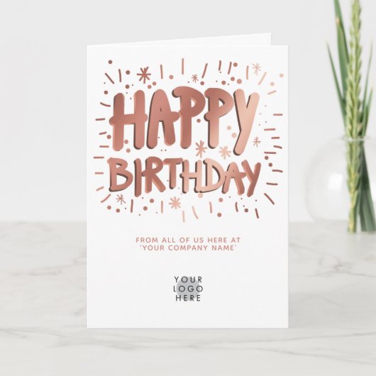 Aangepast Logo Faux Roos Gold Happy Birthday White Kaart (Voorkant)