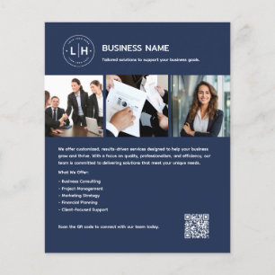 Aangepast logo foto QR professioneel blauw zakelij Flyer