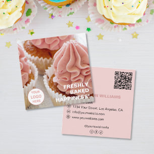 Aangepast logo foto QR Roze Bakkerij Vierkante Visitekaartje