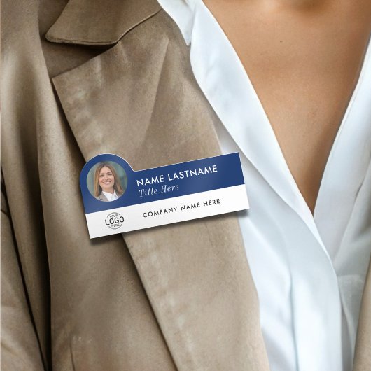 Aangepast logo foto titel Navy Blue Witte Werkneme Naamplaatje
