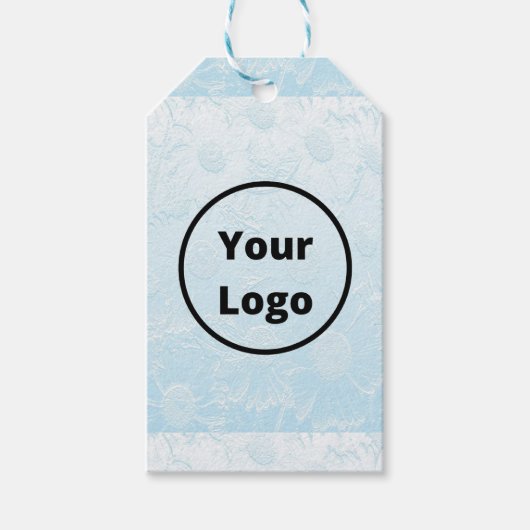Aangepast logo gegraveerd blauwe floraal cadeaulabel (Voorkant)