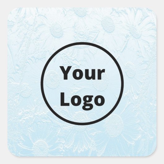 Aangepast logo gegraveerd blauwe floraal vierkante sticker (Voorkant)
