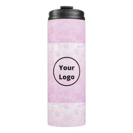 Aangepast logo gegraveerd roze floraal thermosbeker (Voorkant)