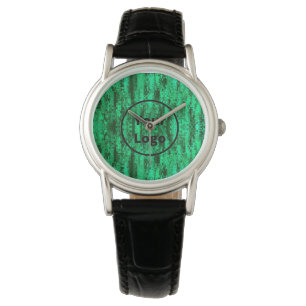 Aangepast logo groen en zwart pixelpatroon horloge