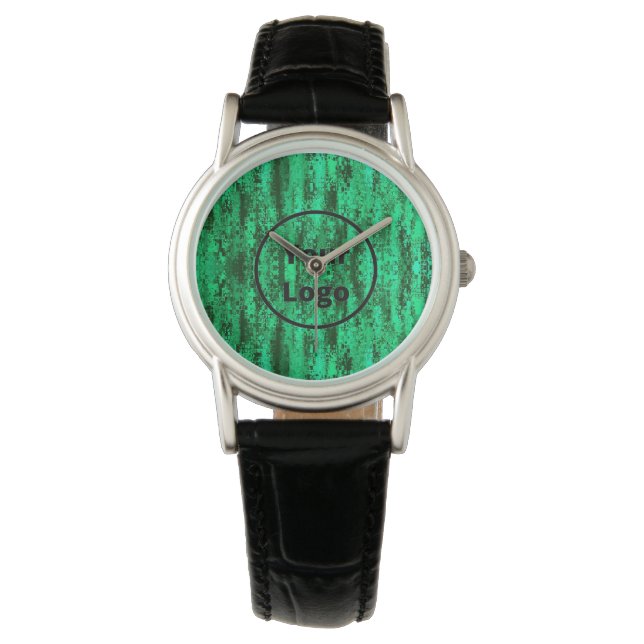 Aangepast logo groen en zwart pixelpatroon horloge (Voorkant)