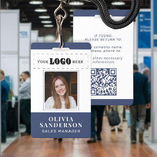 Aangepast logo medewerker naam titel foto QR blauw Badge