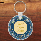 Aangepast logo Middenblauw en Goud Scheepstouw Sleutelhanger (Voorkant)