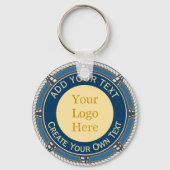 Aangepast logo Middenblauw en Goud Scheepstouw Sleutelhanger (Achterkant)