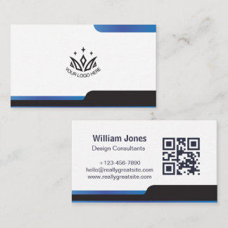Aangepast logo modern blauw zakelijk QR-code Visitekaartje