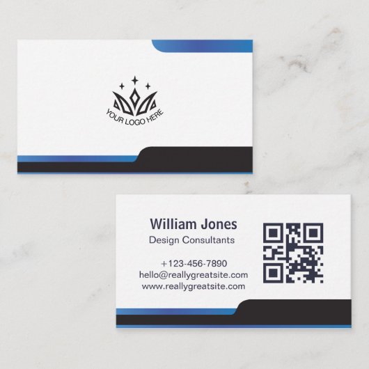 Aangepast logo modern blauw zakelijk QR-code Visitekaartje (Voorkant / Achterkant)