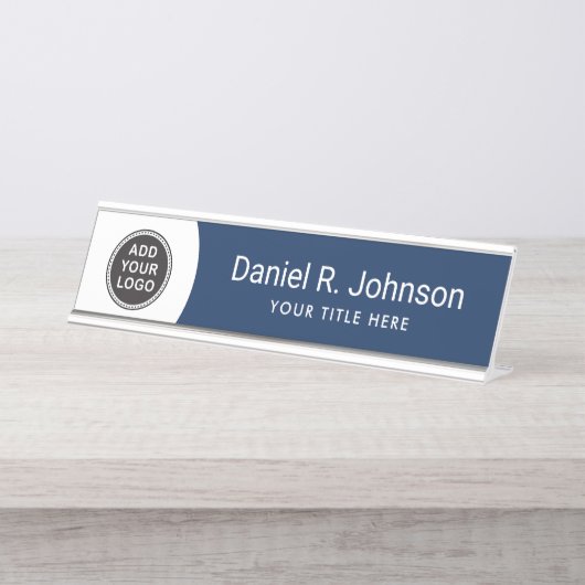 Aangepast logo modern donkerblauw en wit bureau naambordje (Voorkant)