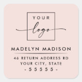 Aangepast logo modern licht zwart roze retouradres vierkante sticker (Voorkant)