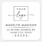 Aangepast logo modern, minimalistisch wit retourad vierkante sticker (Voorkant)