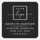 Aangepast logo modern, minimalistisch zwart retour vierkante sticker (Voorkant)