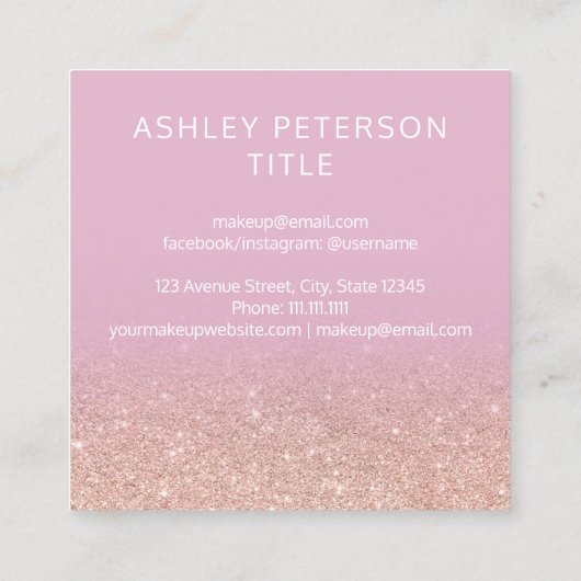 Aangepast logo modern roos glitter lila ombre vierkante visitekaartje (Achterkant)