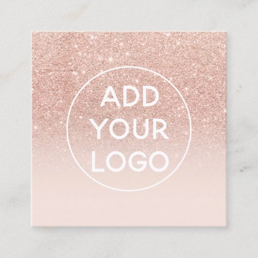 Aangepast logo modern roos goud glitter blush ombr vierkante visitekaartje (Voorkant)