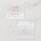 Aangepast logo modern roos goudglitter witte marme vierkante visitekaartje (Voorkant / Achterkant)