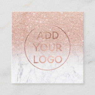 Aangepast logo modern roos goudglitter witte marme vierkante visitekaartje