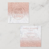 Aangepast logo modern roos goudglitter witte marme vierkante visitekaartje (Voorkant / Achterkant)