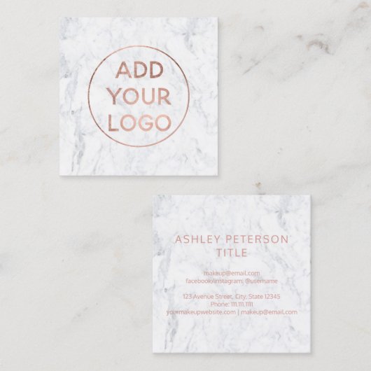 Aangepast logo moderne roos goudkleurige witte mar vierkante visitekaartje (Voorkant / Achterkant)